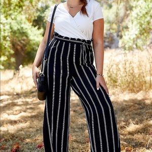 EUC Black Pinstriped Paperbag Jumpsuit